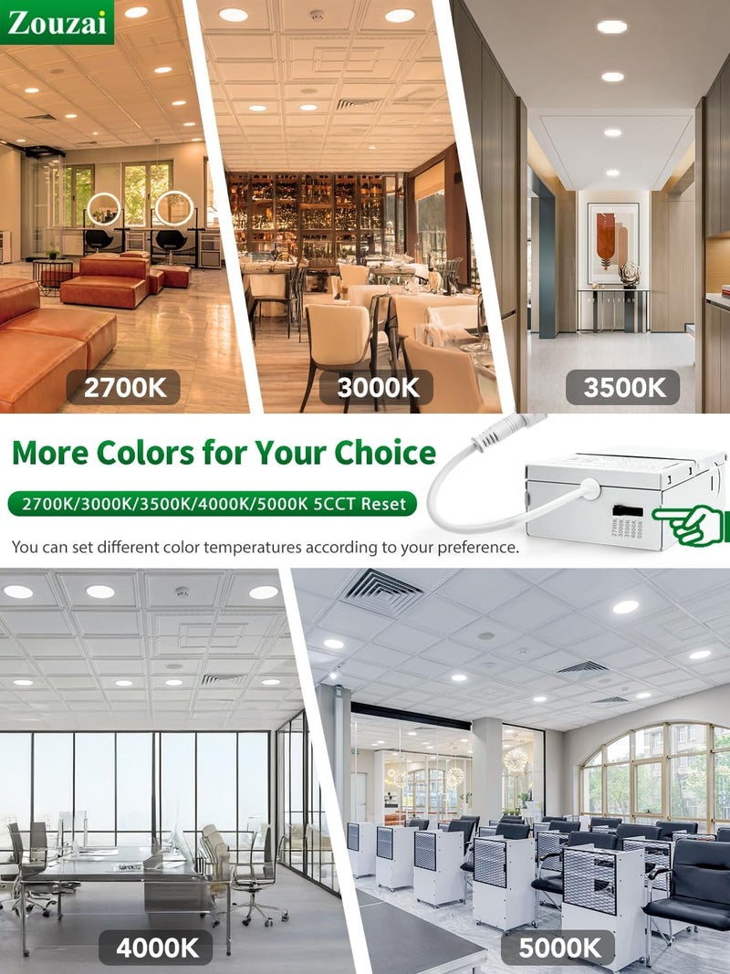 zouzai 8 Inch Ultra-Thin LED Recessed Ceiling Light with Junction Box, 18W (150W Eqv), 1620LM, Dimmable 5CCT 2700K/3000K/3500K/4000K/5000K Selectable, ETL & Energy Star Certified【6 Pack】 - Image 2
